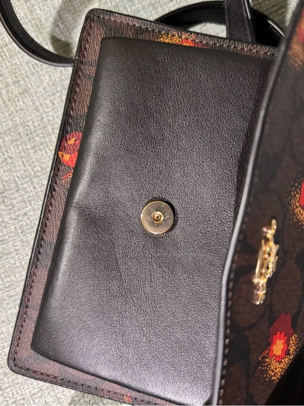 Coach Floral Signature Crossbody Bag in Brown with Red Accents